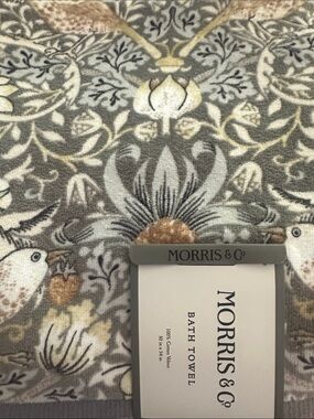 1 pc Morris & Co. Strawberry Thief Gray Floral Bath Towel